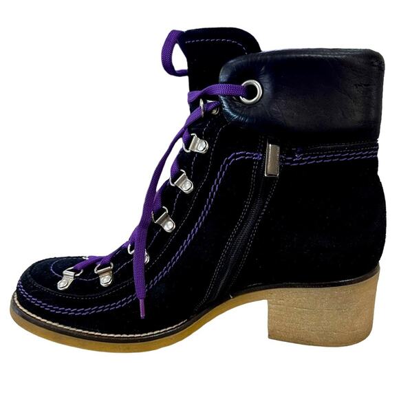 Sam Edelman lace up boots black suede and smooth leather Rubber gum sole size 9 - Picture 5 of 8